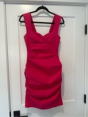 Nicole Miller Atelier Pink Ruched Mini Linen Blend Dress- Size 6